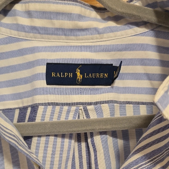 Ralph Lauren Long Sleeve Blue and White Striped Shirt L - Picture 2 of 4
